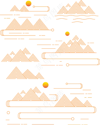 山水波浪祥云中式国风线条80免扣素材