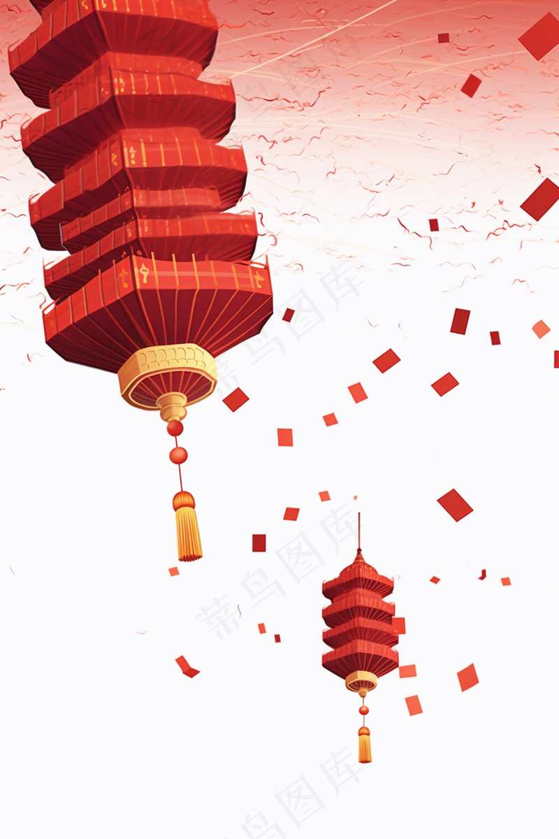 红色灯笼宫灯新春喜庆插画背景(2688x4032)
