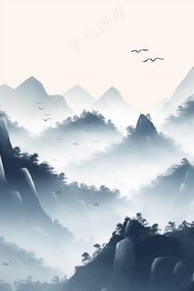 中国山川山峰层峦叠嶂国画水墨画素材背景