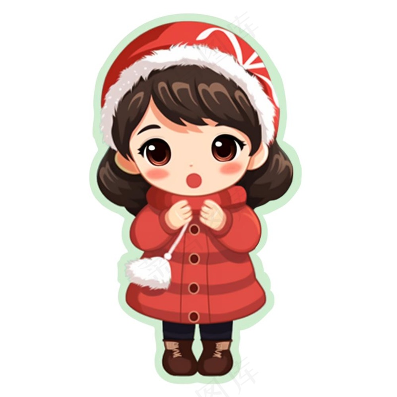 冬天穿棉袄女孩可爱卡通插画免抠