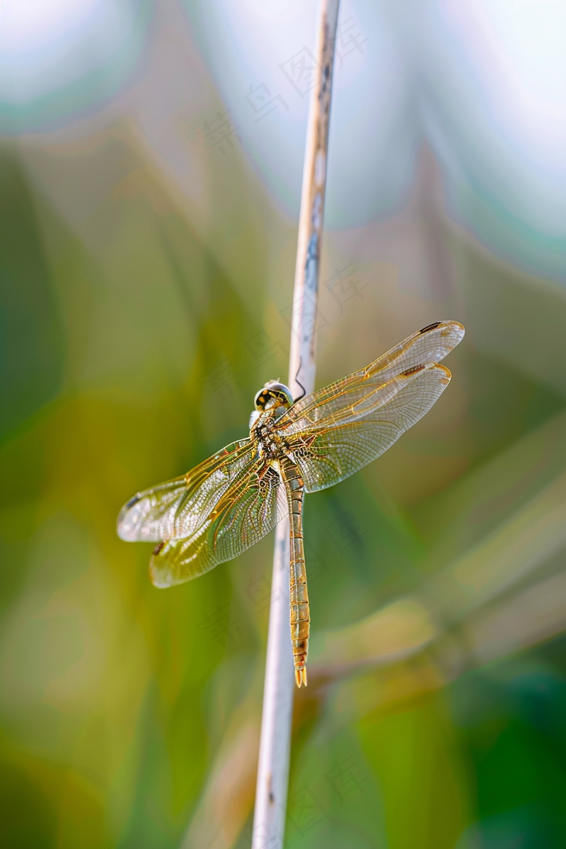 蜻蜓植物枝干昆虫摄影图