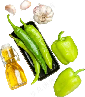 食用油+青椒+大蒜PNG素材