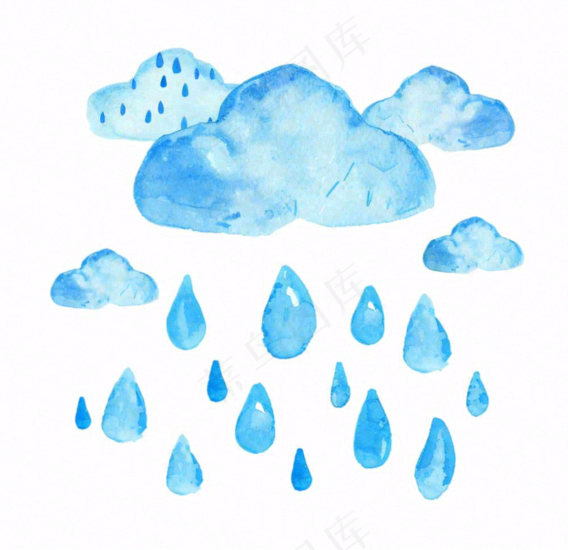 乌云下雨天气水彩卡通插画免抠(1056x1024)