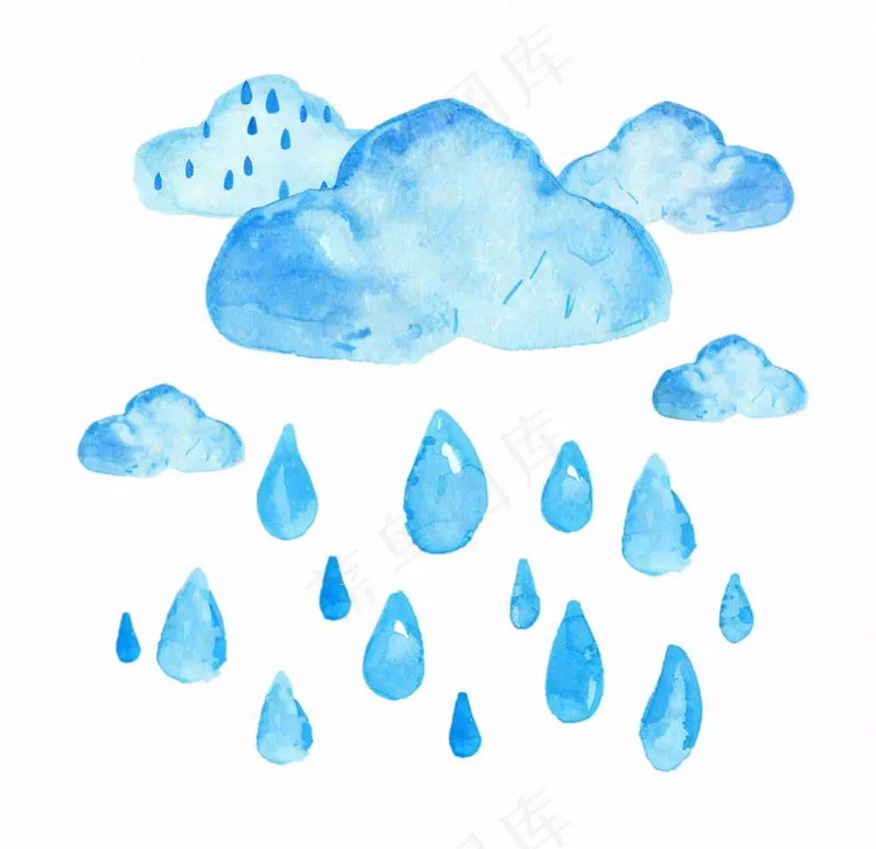 乌云下雨天气水彩卡通插画免抠(1056x1024)