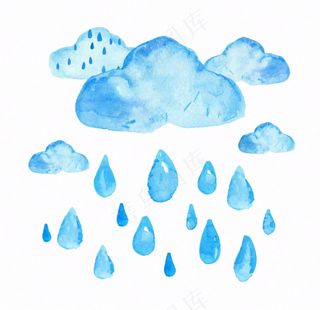 乌云下雨天气水彩卡通插画免抠