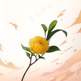 白色黄色手绘新中式风格花植物98