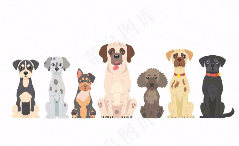 小狗宠物狗做成一排卡通插画免抠(1408x864)