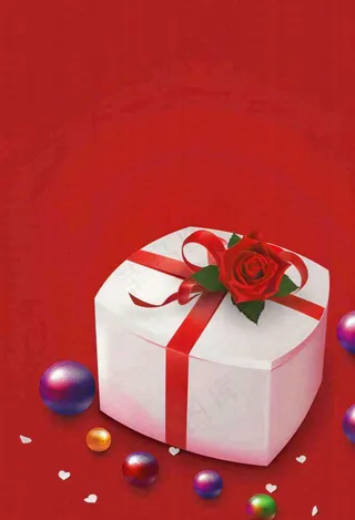 红色背景下的玫瑰花礼盒礼物惊喜情人节七夕背景