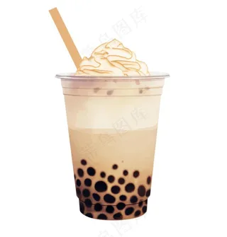 珍珠奶茶奶油焦糖饮料卡通插画免抠