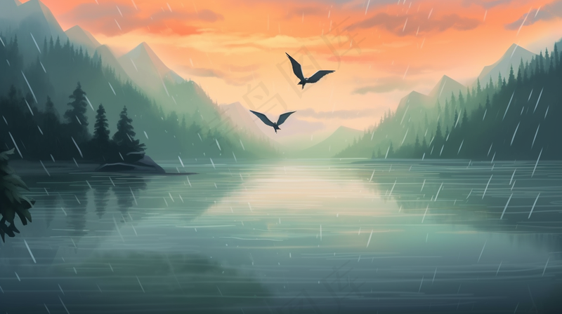 中国山水水墨画插画背景(4368x2448)