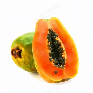 木瓜水果热带插画免抠