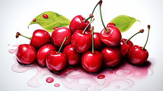 樱桃车厘子水果彩铅水彩插画插图背景