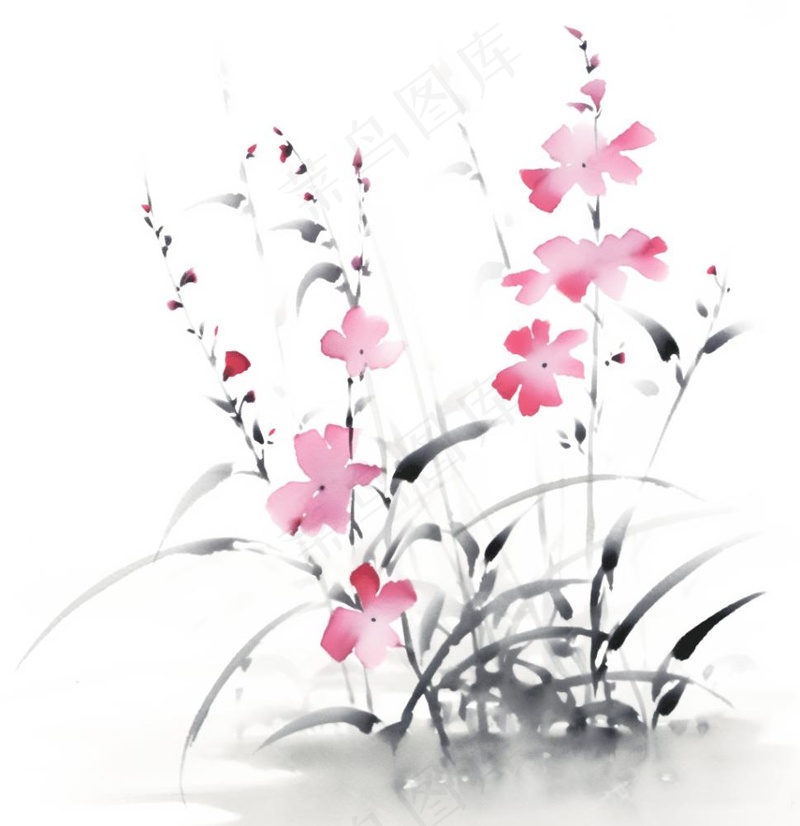 彩色手绘水墨风中国风兰花植物插画免抠(1024x1056)
