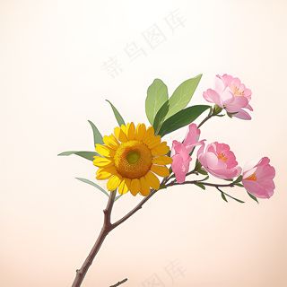 白色黄色手绘新中式风格花植物166