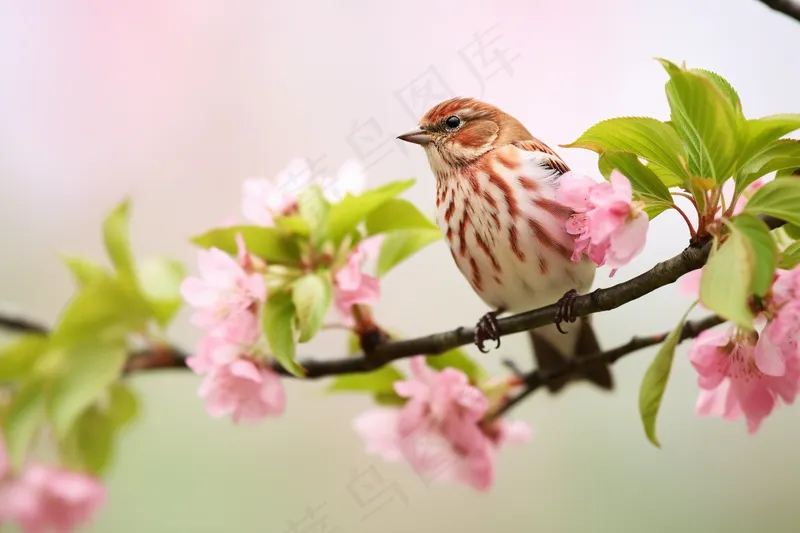 春天桃花树枝上的小鸟摄影图(4032x2688)