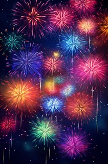 烟花五颜六色的烟花庆典新年节日暮色的天空背景摄影图