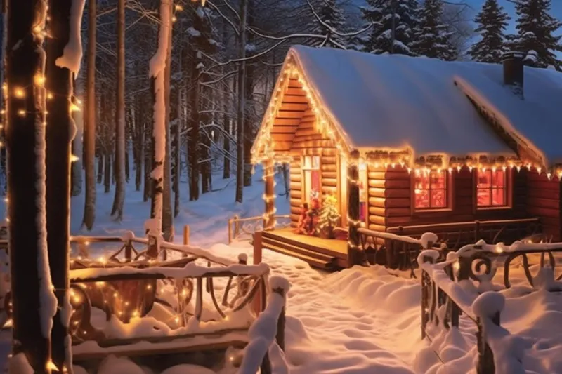 童话故事意境雪屋背景(1344x896)