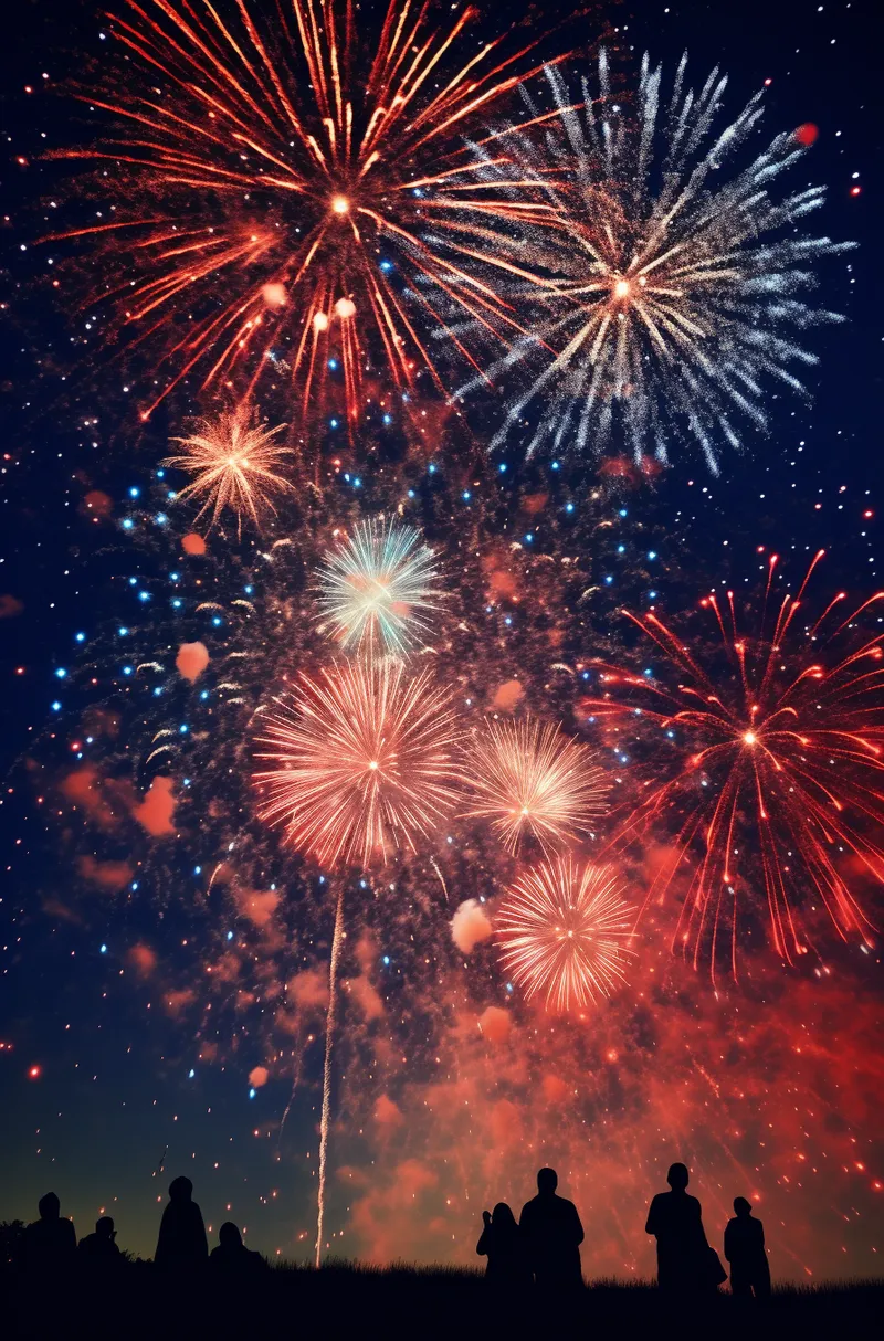 烟花五颜六色的烟花庆典新年节日暮色的天空背景摄影图(2688x4080)