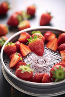 新鲜草莓清洗干净水摄影图 新鲜草莓清洗干净水摄影图