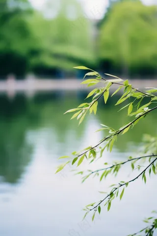 春天树枝抽新芽绿意立春春分摄影图