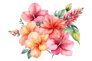 手绘水彩植物花卉六出花素材插画图片