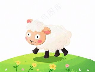 小绵羊草坪圈养动物卡通插画免抠