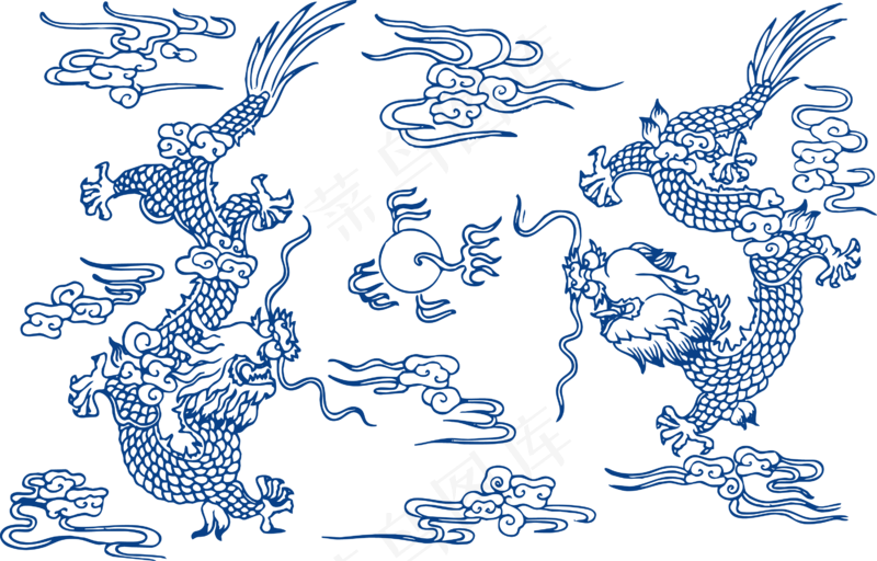 古代青花瓷图案花纹中国风图案祥云纹理传统图腾PNG免扣素材
