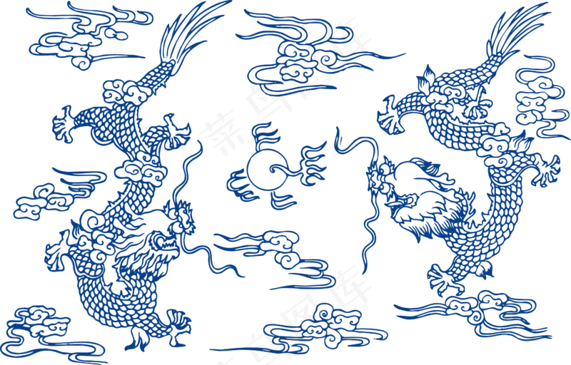 古代青花瓷图案花纹中国风图案祥云纹理传统图腾PNG免扣素材