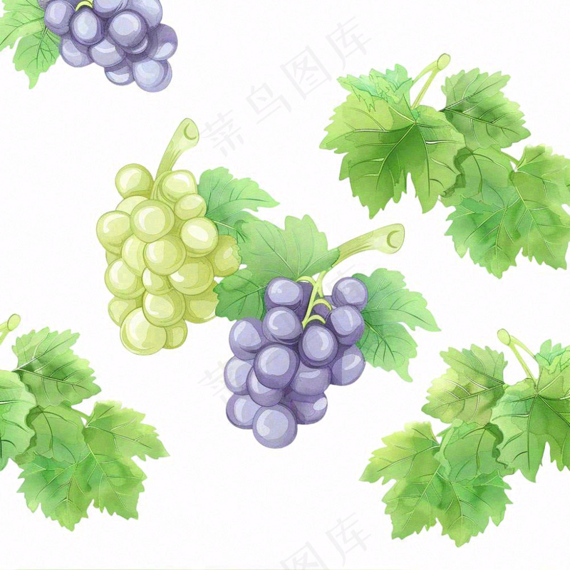 葡萄蜻蜓水果卡通插画免抠(1024x1024)