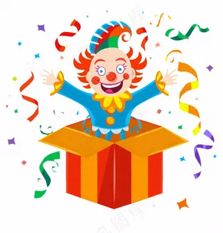 小丑礼盒惊喜愚人节搞怪搞笑幽默游乐园卡通插画免抠