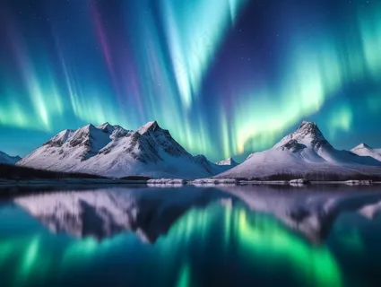 极光冰岛北极南极极夜美景摄影图