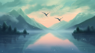 中国山水水墨画插画背景