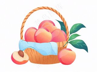 水蜜桃一篮桃子主编蓝水果卡通插画免抠