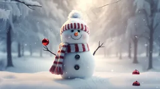 冬季白雪地雪人摄影图