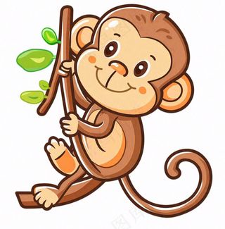 猴子挂着树枝上玩乐动物卡通插画免抠