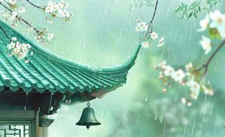 古风手绘雨插画下雨天的屋檐谷雨雨水插画背景