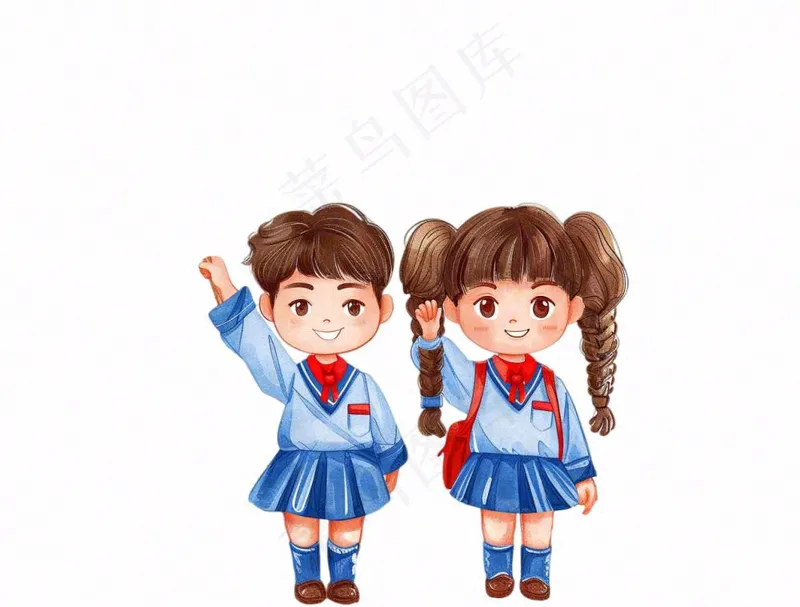 学生举着旗帜红旗青少年青年祖国花朵卡通插画免抠(1264x960)