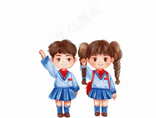 学生举着旗帜红旗青少年青年祖国花朵卡通插画免抠