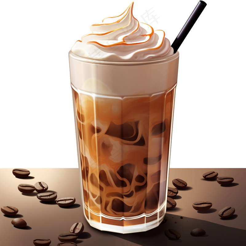 咖啡拿铁奶油顶饮料卡通插画背景