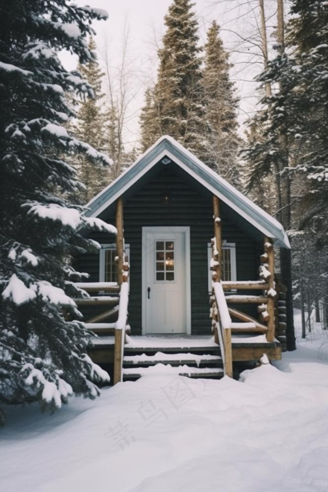 冬季简约雪景雪屋背景
