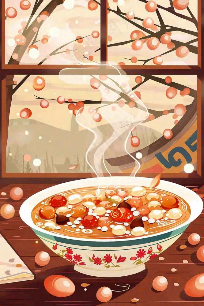 腊八粥春节习俗腊八节卡通插画背景(896x1344)