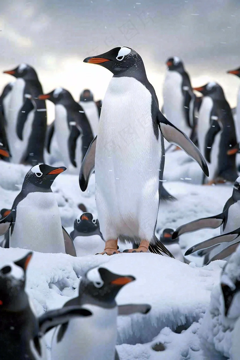 冰雪天地的企鹅寒冷动物摄影图(2688x4032)