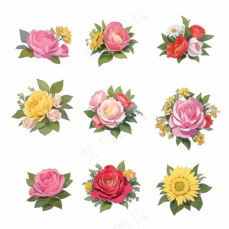 红色黄色粉色玫瑰花免抠素材75