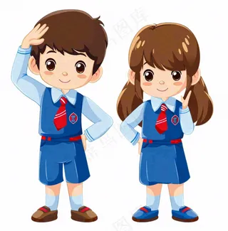 学生校服青少年卡通人物插画免抠