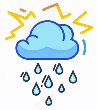雷雨天气天气卡通插画免抠