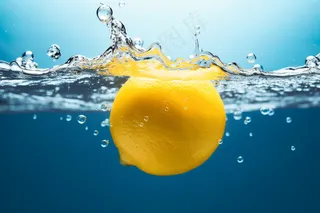 柠檬掉落水中溅起水花摄影图