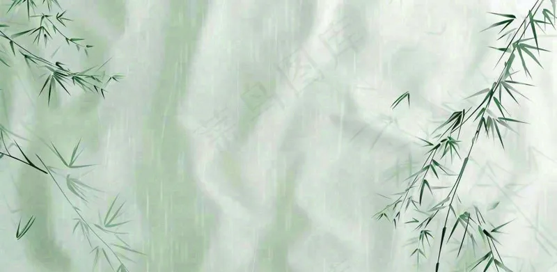 青色雨天竹叶竹子天青色烟雨雨水谷雨清明端午插画背景(1568x768)