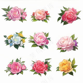 红色黄色粉色玫瑰花免抠素材11