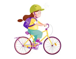 骑自行车的学生运动彩色卡通插画免抠
