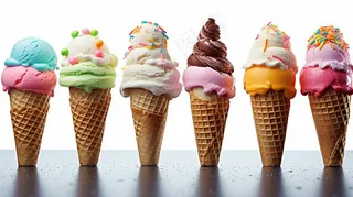 冰淇淋口味多种蛋筒摄影图